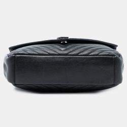 Pre Owned Saint Laurent Paris Black Large Chevron Sheepskin Monogram College Satchel