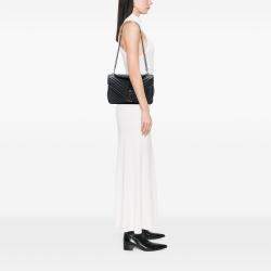 Pre Owned Saint Laurent Paris Black Large Chevron Sheepskin Monogram College Satchel