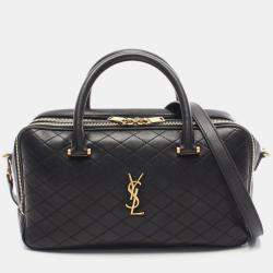 Pre Owned Yves Saint Laurent Saint Laurent Paris Rear Duffle Handbag Leather Black