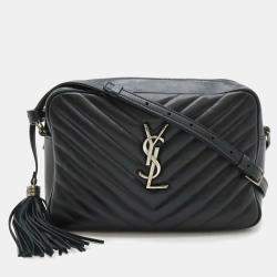 Pre Owned Yves Saint Laurent Saint Laurent Paris Ysl V-Stitched Quilted Leather Shoulder Bag In Black