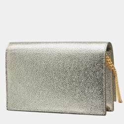 Pre Owned Saint Laurent Ysl Logo Kate Tassel Fringe Crossbody Chain Shoulder Bag In Gold Leather