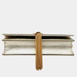 Pre Owned Saint Laurent Ysl Logo Kate Tassel Fringe Crossbody Chain Shoulder Bag In Gold Leather