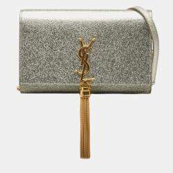 Pre Owned Saint Laurent Ysl Logo Kate Tassel Fringe Crossbody Chain Shoulder Bag In Gold Leather