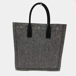 Pre Owned Yves Saint Laurent Saint Laurent Paris Rive Gauche Felt/Leather Tote Bag Gray