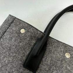 Pre Owned Yves Saint Laurent Saint Laurent Paris Rive Gauche Felt/Leather Tote Bag Gray