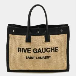 مملوكة مسبقًا Saint Laurent Rive Gauche Large Black/Natural Woven Straw Tote