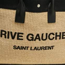 مملوكة مسبقًا Saint Laurent Rive Gauche Large Black/Natural Woven Straw Tote