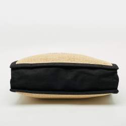 مملوكة مسبقًا Saint Laurent Rive Gauche Large Black/Natural Woven Straw Tote