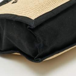 مملوكة مسبقًا Saint Laurent Rive Gauche Large Black/Natural Woven Straw Tote