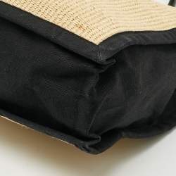 مملوكة مسبقًا Saint Laurent Rive Gauche Large Black/Natural Woven Straw Tote