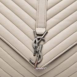 Pre Owned Saint Laurent Paris Grey Large Chevron Sheepskin Monogram College Satchel