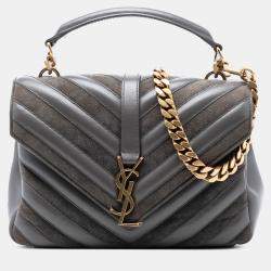 مملوكة مسبقًا Saint Laurent Paris Medium Calfskin and Suede Chevron Monogram College Satchel