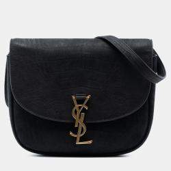 مملوكة مسبقًا Saint Laurent Paris Black Medium Croc Embossed Nubuck Monogram Kaia Crossbody