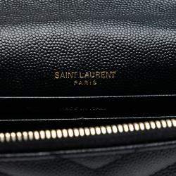 مملوكة مسبقًا Saint Laurent Paris Black Grain De Poudre Cassandre Envelope Chain Wallet