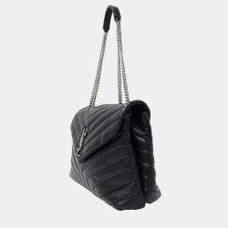 Pre Owned حقيبة كتف سان لوران لولو كبيرة سلسلة مبطنة أسود جلد خروف