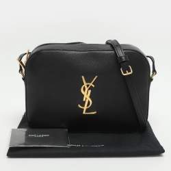 Pre Owned حقيبة كاميرا سان لوران مونوغرام جلد حبيبي سوداء كروس بودي