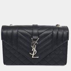 Pre Owned حقيبة سان لوران باريس مونوغرام جلد أسود سلسلة على الكتف