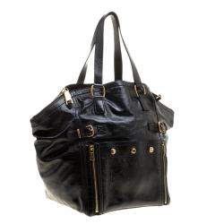 Pre Owned حقيبة يد توتس ايف سان لوران داونتاون متوسطة جلد لامع أسود