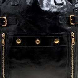 Pre Owned حقيبة يد سان لوران داونتاون كبيرة جلد لامعة سوداء