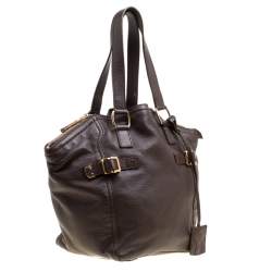 Pre Owned Yves Saint Laurent Brown Leather Small Downtown Tote