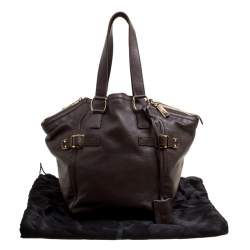 Pre Owned Yves Saint Laurent Brown Leather Small Downtown Tote