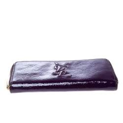 Pre Owned Yves Saint Laurent Purple Patent Leather Belle de Jour Zip Around Wallet