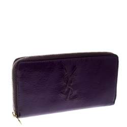 Pre Owned Yves Saint Laurent Purple Patent Leather Belle de Jour Zip Around Wallet