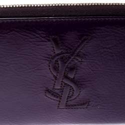 Pre Owned Yves Saint Laurent Purple Patent Leather Belle de Jour Zip Around Wallet