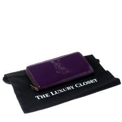 Pre Owned Yves Saint Laurent Purple Patent Leather Belle de Jour Zip Around Wallet