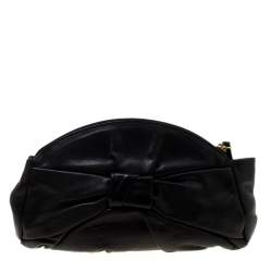 Pre Owned حقيبة كلتش سان لوران جلد سوداء