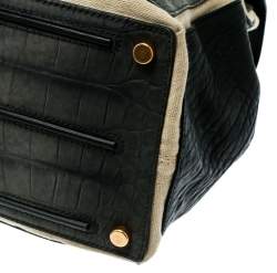 Pre Owned Saint Laurent Tri Color Leather and Canvas Muse Two Satchel