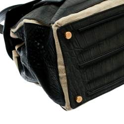 Pre Owned Saint Laurent Tri Color Leather and Canvas Muse Two Satchel