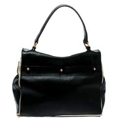 Pre Owned Saint Laurent Tri Color Leather and Canvas Muse Two Satchel