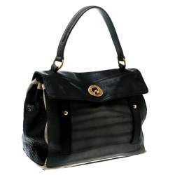 Pre Owned Saint Laurent Tri Color Leather and Canvas Muse Two Satchel