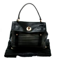 Pre Owned Saint Laurent Tri Color Leather and Canvas Muse Two Satchel