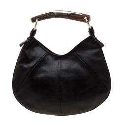 Pre Owned Yves Saint Laurent Dark Brown Leather Mombasa Horn Hobo