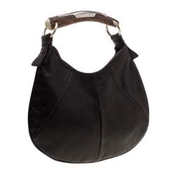 Pre Owned Yves Saint Laurent Dark Brown Leather Mombasa Horn Hobo