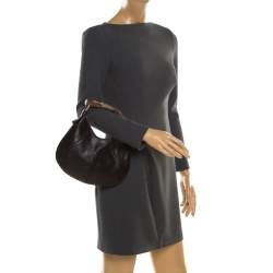 Pre Owned Yves Saint Laurent Dark Brown Leather Mombasa Horn Hobo