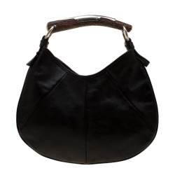 Pre Owned Yves Saint Laurent Dark Brown Leather Mombasa Horn Hobo