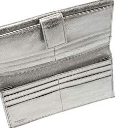 Pre Owned Yves Saint Laurent Grey Metallic Leather Turn Lock Flap Wallet