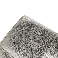 Pre Owned Yves Saint Laurent Grey Metallic Leather Turn Lock Flap Wallet