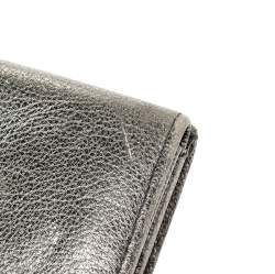 Pre Owned Yves Saint Laurent Grey Metallic Leather Turn Lock Flap Wallet