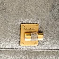 Pre Owned Yves Saint Laurent Grey Metallic Leather Turn Lock Flap Wallet