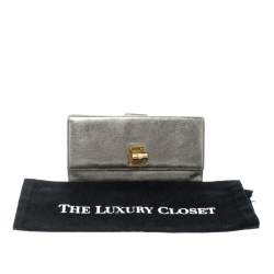 Pre Owned Yves Saint Laurent Grey Metallic Leather Turn Lock Flap Wallet