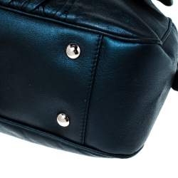 Pre Owned Saint Laurent Paris Dark Navy Blue Pleated Bow Leather Satchel