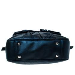 Pre Owned Saint Laurent Paris Dark Navy Blue Pleated Bow Leather Satchel