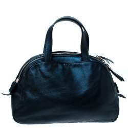 Pre Owned Saint Laurent Paris Dark Navy Blue Pleated Bow Leather Satchel