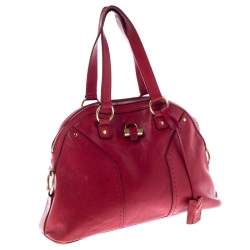 Pre Owned Yves Saint Laurent Red Leather Medium Muse Satchel