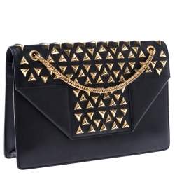 Pre Owned Saint Laurent Paris Black Leather Studded Betty Shoulder Bag