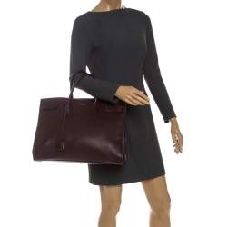 مملوكة مسبقًا حقيبة يد سان لوران ساك دو جور كبيرة جلد عنابية